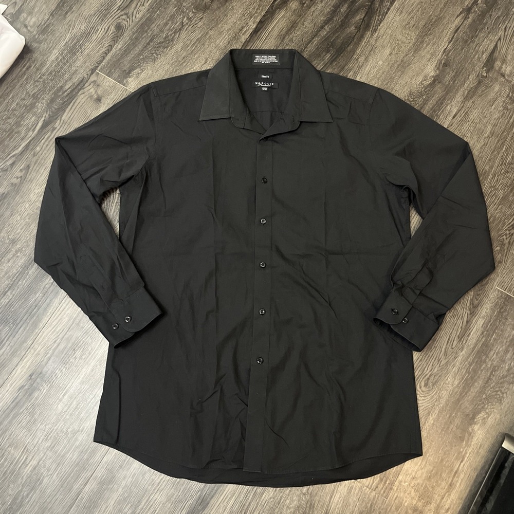 Marquis Slim Fit Black Dress Shirt Business Formal Career 17-17 1/2 (34-35)